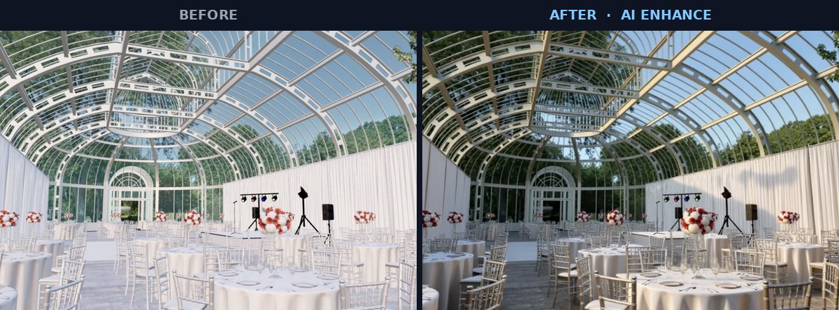 Before and after AI Enhance photorealistic render